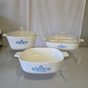 VTG Corning Ware 5 Piece Set Cornflower Blue 1 Qt / 9" / 1 .75 Qt + 2 Lids